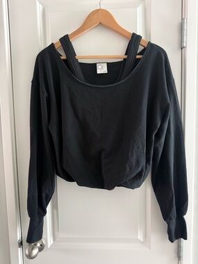 aerie offline OTT Black Off-Shoulder Layered Sweatshirt